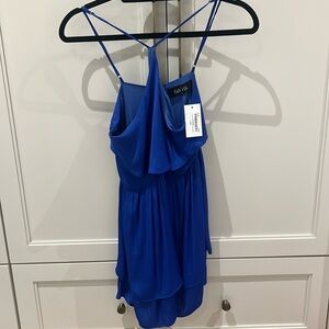 Sloane Halter Double Layer Dress in Capri Blue
